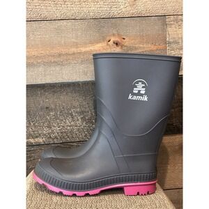 Kamik Classic Stomp Charcoal Magenta Rubber Rain Boots for Kids Size 4‎
